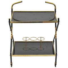 Chic 1970s French Black and Brass Drinks Trolley