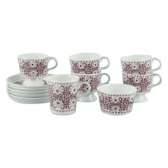 Vintage Raija Uosikkinen, Arabia. Five ‘Ali’ coffee cups & saucers, sugar bowl, creamer.