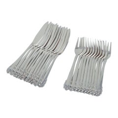 Georg Jensen, complete twelve-person ‘Lily of the Valley’ fish cutlery.