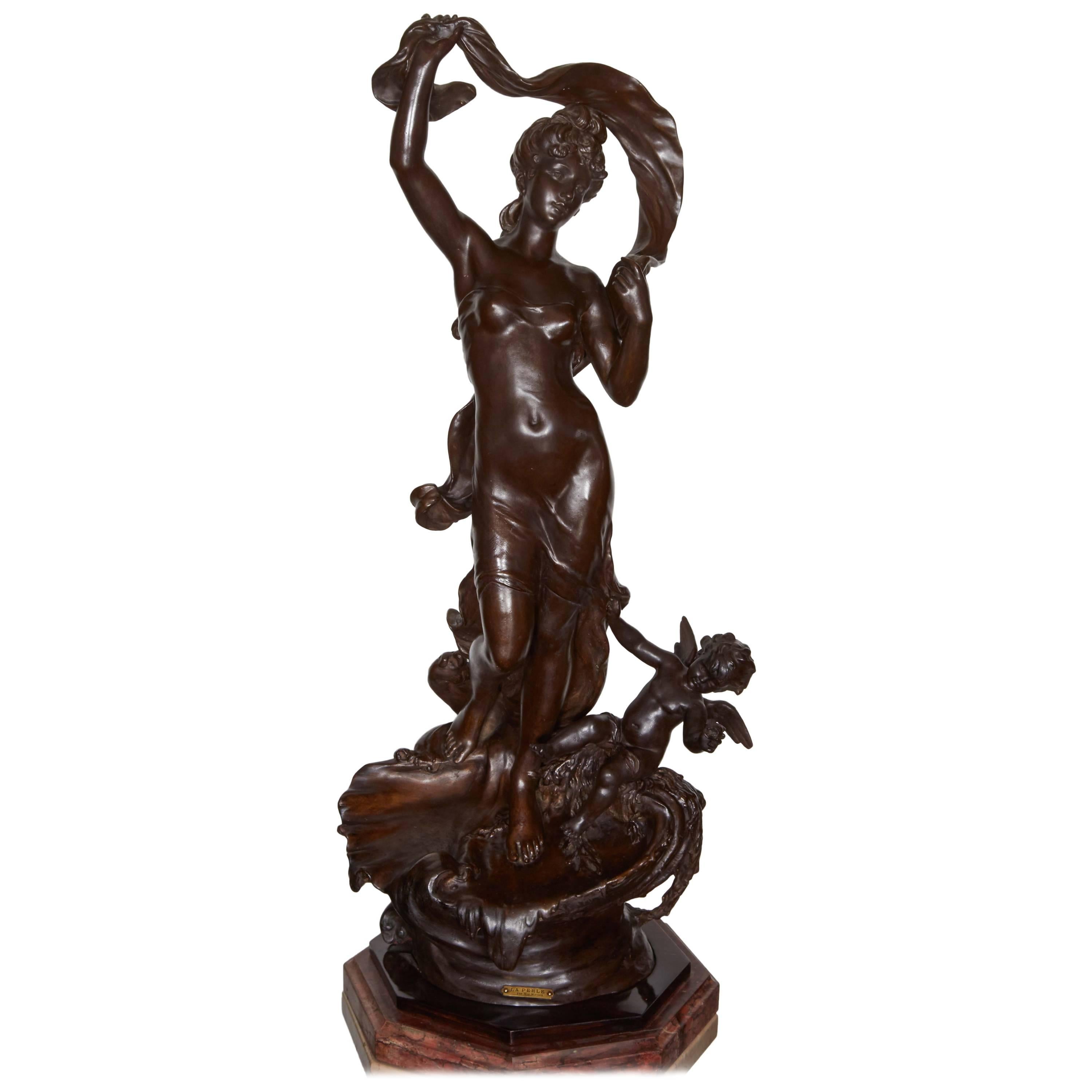 French late 19th century spelter sculpture by Hippolyte Moreau fitted with original 1 7/8