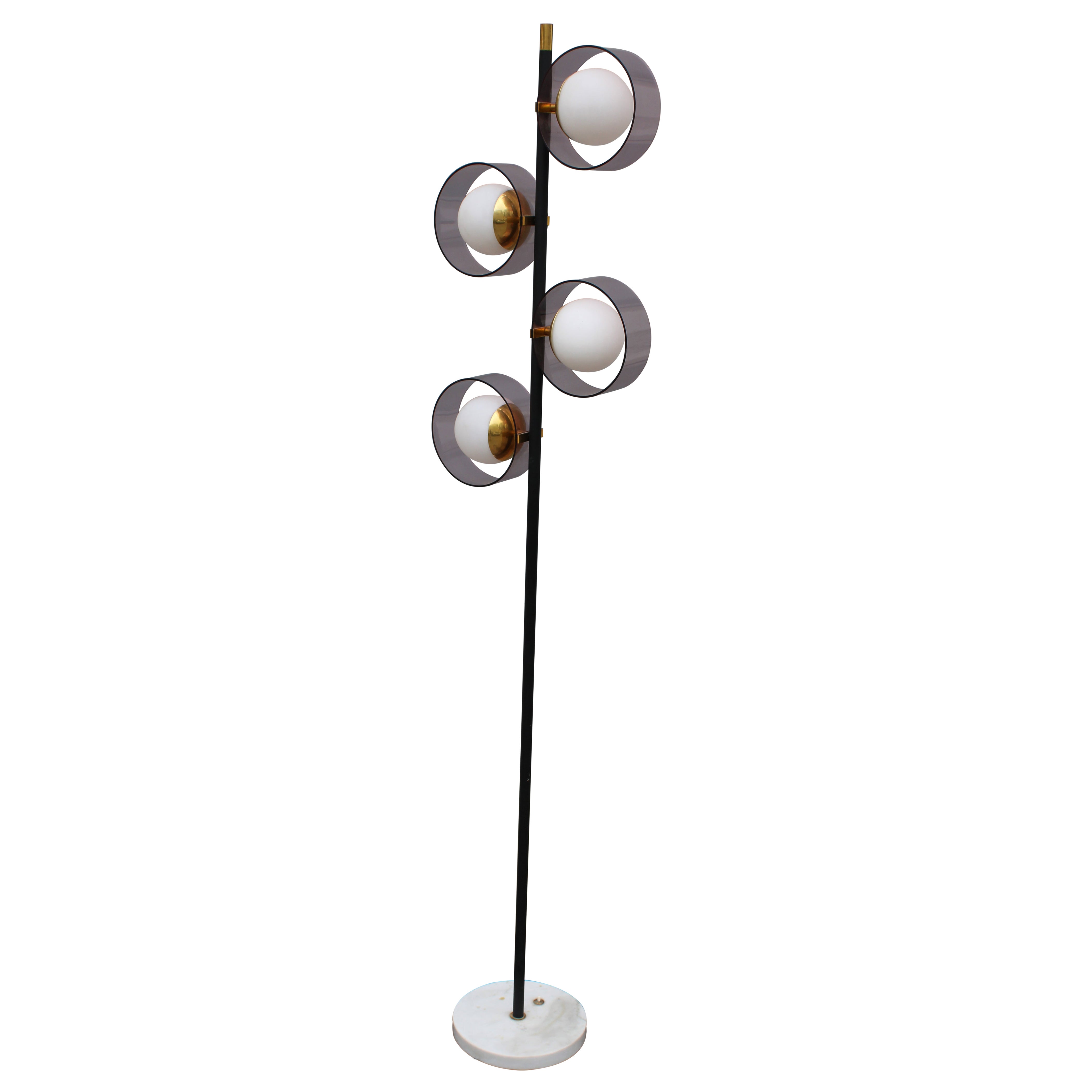 Brass and Marble Floor Lamp Stilux Milano Italy 1950s