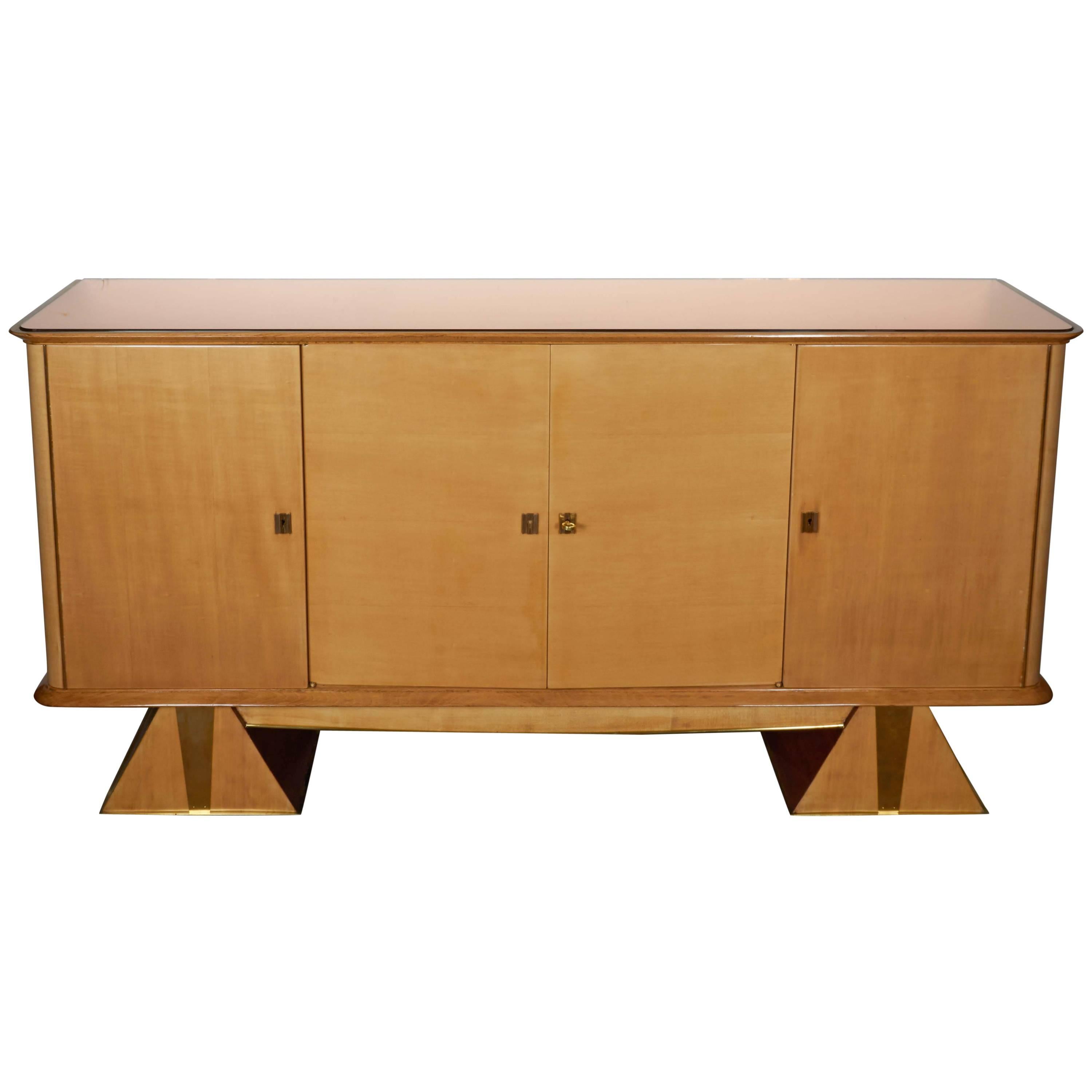 French Modernist Sycamore Cabinet with Pyramid Base