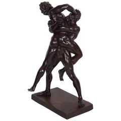 Antique Original 19th Century Bronze Sculpture of Two Wrestlers, Belgian Arts Foundry