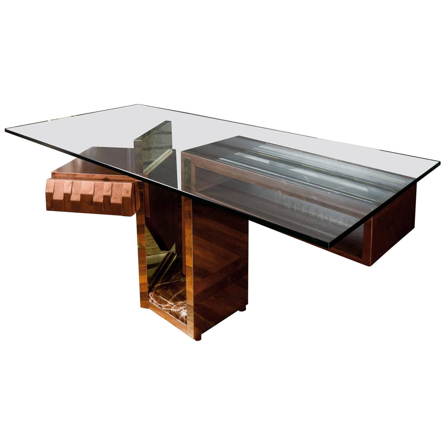 Modern Wood and Glass Desk For Sale at 1stdibs