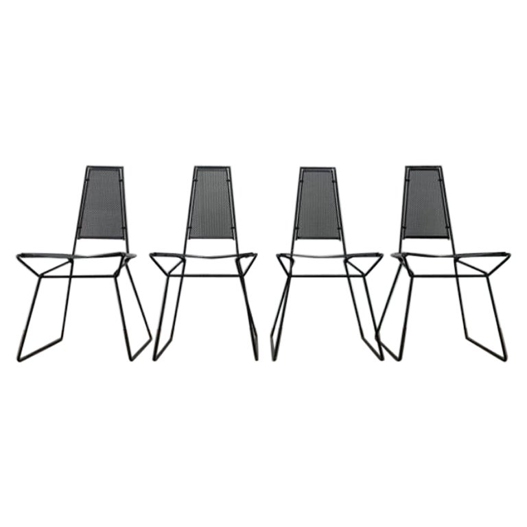 Set of 4 Vintage Postmodern Metal Side Chairs by Rolf Rahmlow, 1980s