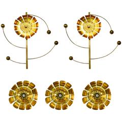 Set of Six Vintage Flower Brass Sconces