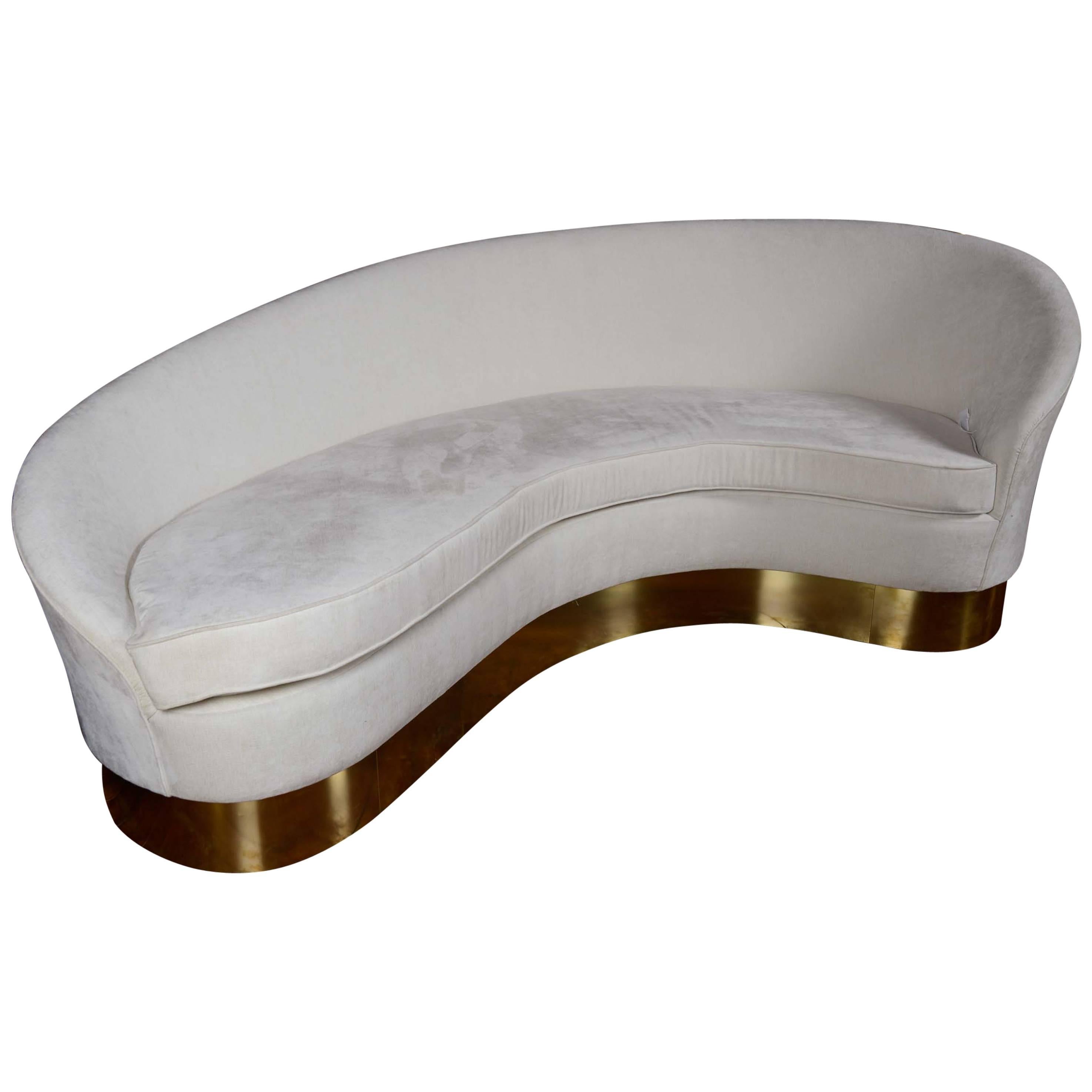 Brass and Fabric Curved Sofa