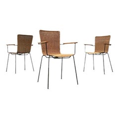 Set of 3 Mid-Century Modern Metal & Rattan Dining Chairs, 1960s