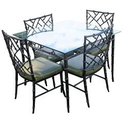 Vintage Phyllis Morris Patio Set Dining Chairs and Table Faux Bamboo Chinese Chippendale