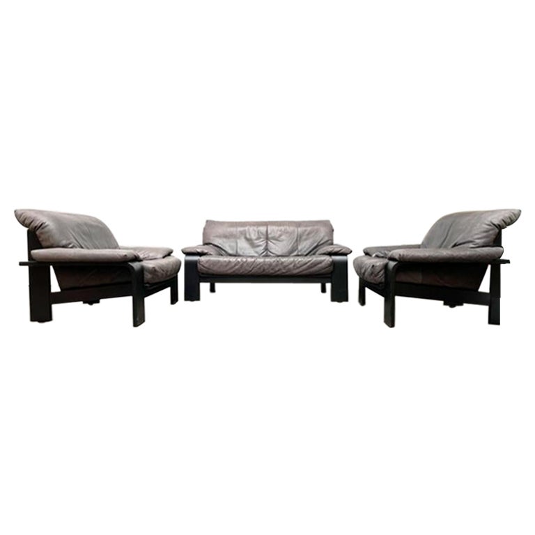 Set of 3 Postmodern German Brutalist Lounge Armchairs & Sofa by Rolf Benz, 1990s For Sale