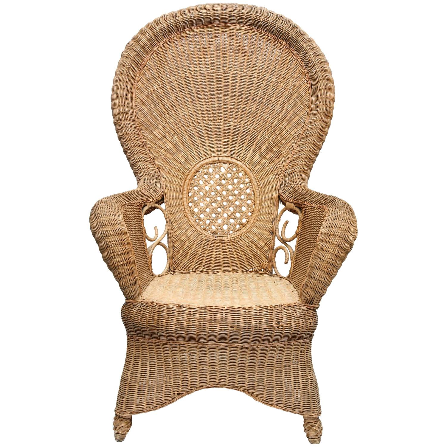 Large French Provençal Vintage Rattan Armchair For Sale at 1stdibs