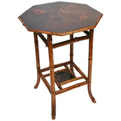 19th Century English Bamboo Octagonal Lacquer SideTable with Japanning