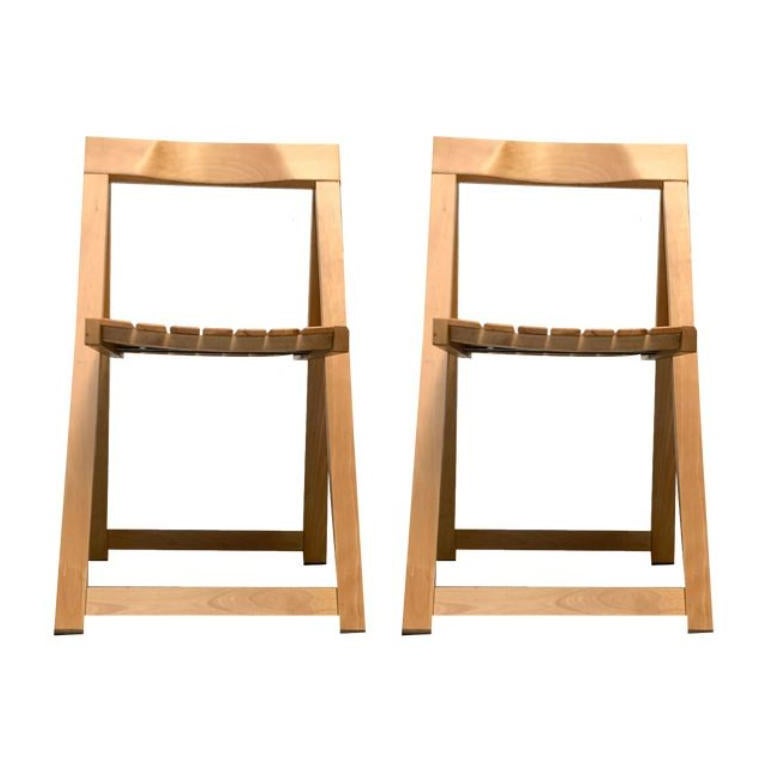 Ensemble de 2 chaises pliantes Trieste en bois du milieu du siècle dernier par Aldo Jacober, années 1960