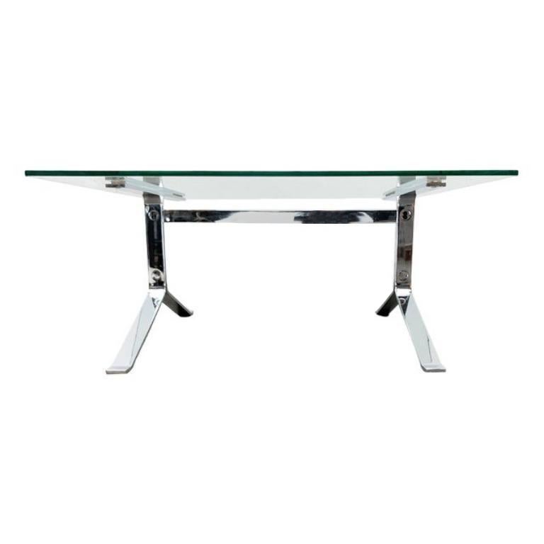 Mesa Auxiliar de Café Joker Francesa de Cromo y Cristal de la Era Espacial de Mediados de Siglo, Años 60