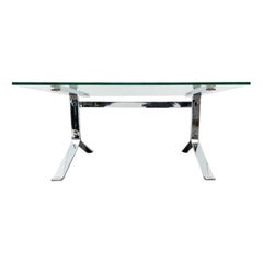 Vintage Mid-Century Space Age French Chrome and Glass Joker Coffee Side Table, 1960s