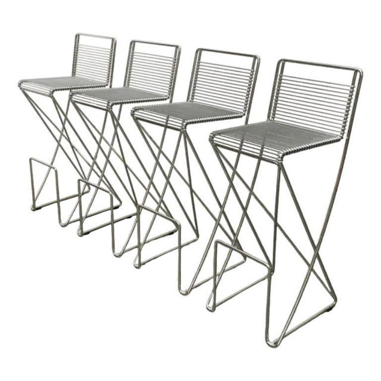 Set of 4 Postmodern German Kreuzschwinger Bar Stools by Till Behrens, 1980s