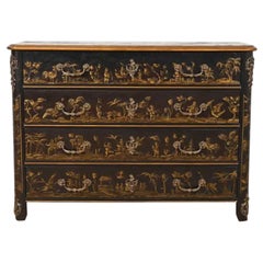 Baker Furniture French Louis XVI Chinoiserie Black Lacquer Chest of Drawers