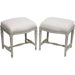 Pair of Antique Swedish Gustavian Painted Benches, 19th Century