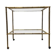 Mid-Century Brass Fake Bamboo Tray Serving Cart or Side Table, 1960s