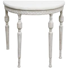 Antique Swedish Gustavian Small Painted Demilune Console Table, 19th Century