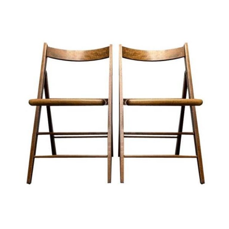 Set of Mid-Century Wooden Folding Chairs with Viennese Wicker Seats, 1960s