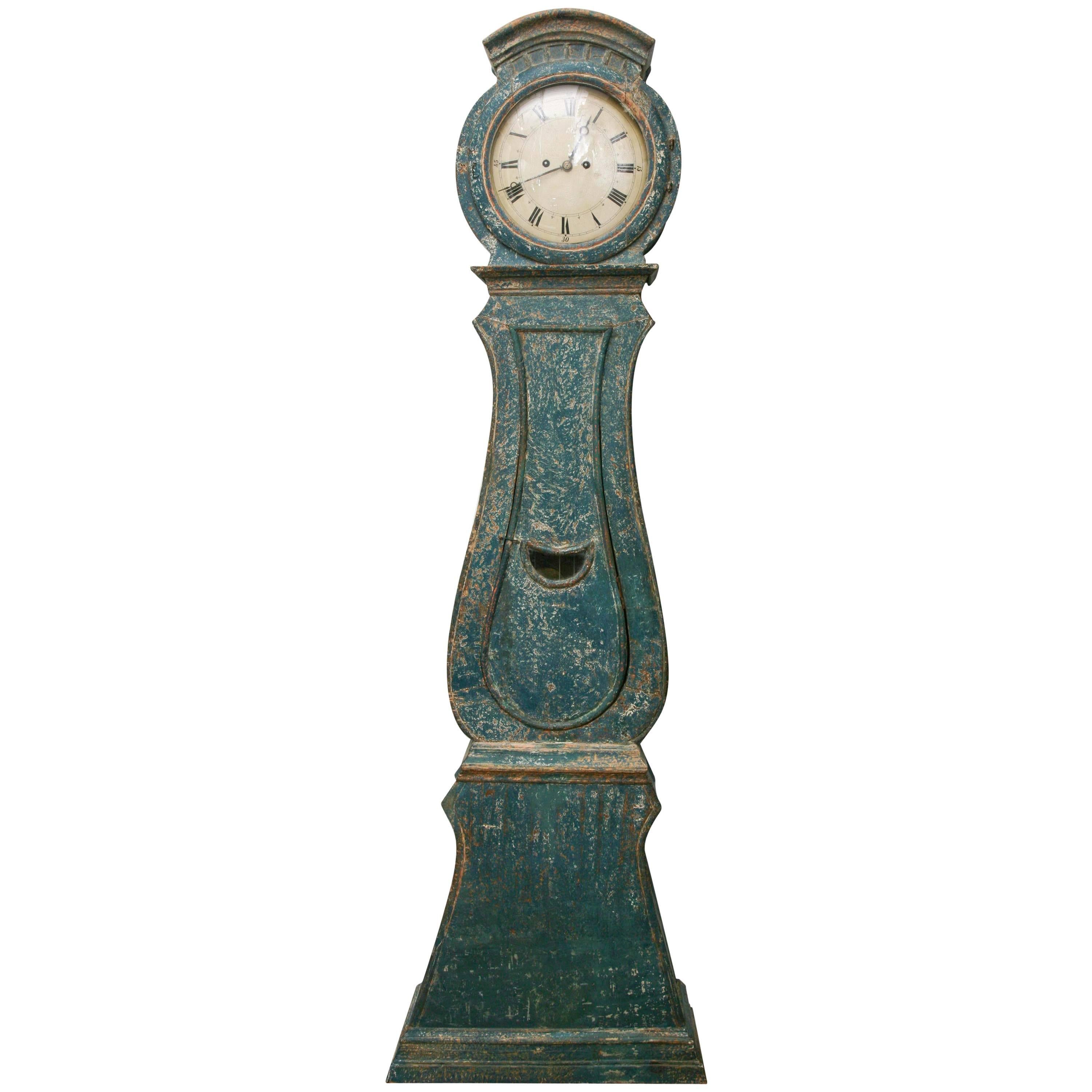 18th Century Antique Swedish Gustavian Moro Clock Painted Blue