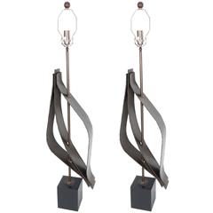 Pair of Patinated Steel Table Lamps 2