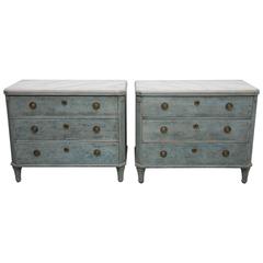 Pair of Swedish Antique Blue Painted Chests 19th Century