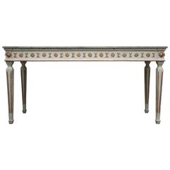 Antique Swedish Gustavian Giltwood and Painted Console with Faux Grey Marble Top