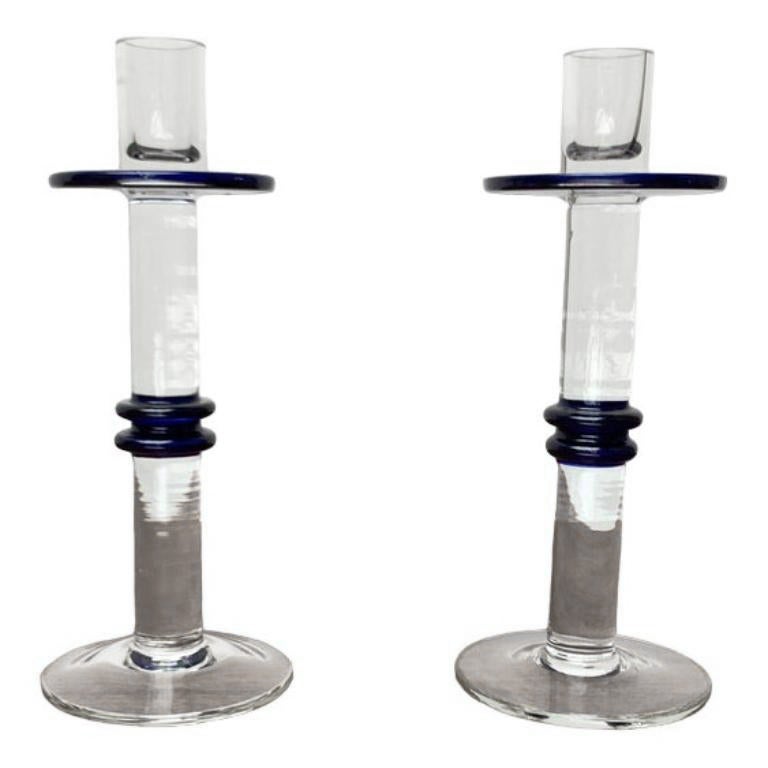 Set of 2 Vintage Glass Candle Holders
