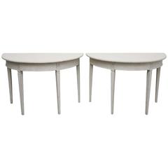 Pair 19th Century Antique Swedish Painted Demi Lune Side Tables 8