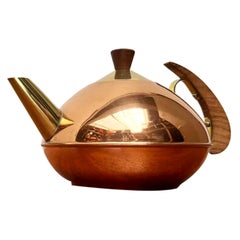Mid-Century Metal and Teak Teapot, 1960s