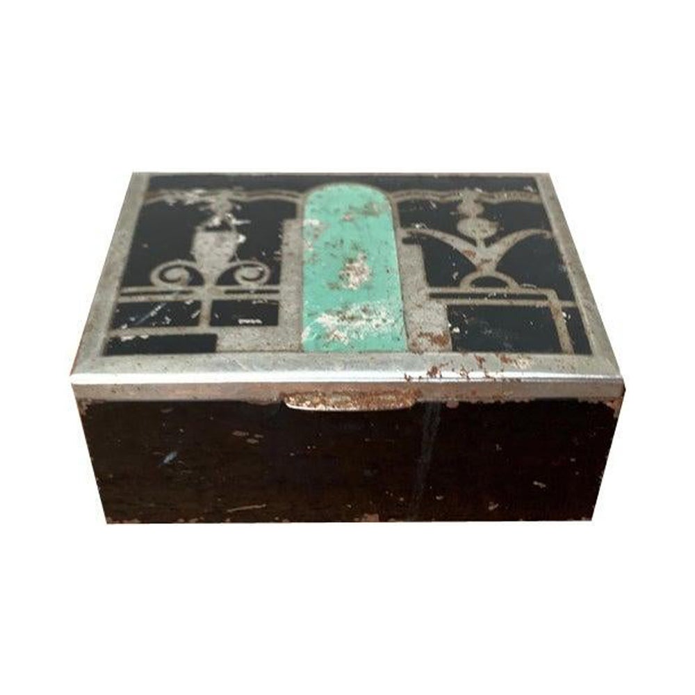 Caja Art Decó de metal y madera, años 30