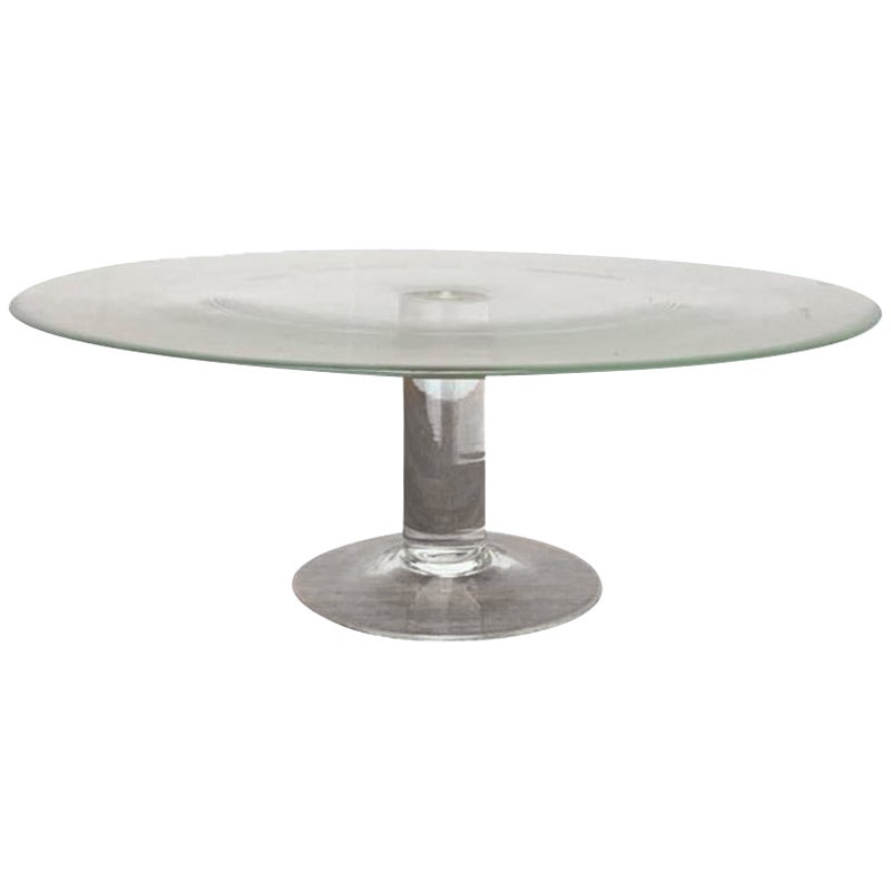 Plato de cristal minimalista postmoderno para tartas, años 80