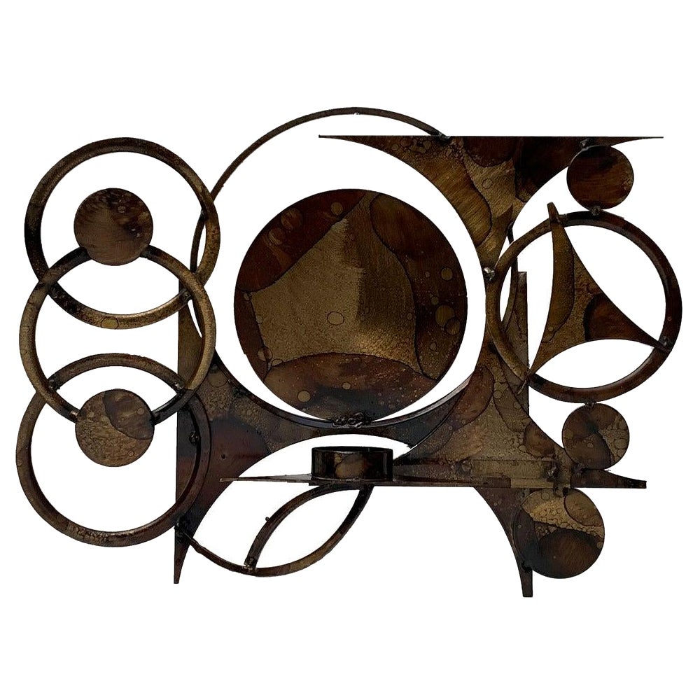 Mid-Century Brutalist Metal Wall Sculpture and Candle Holder by Henrik Horst