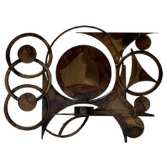 Mid-Century Brutalist Metal Wall Sculpture and Candle Holder by Henrik Horst