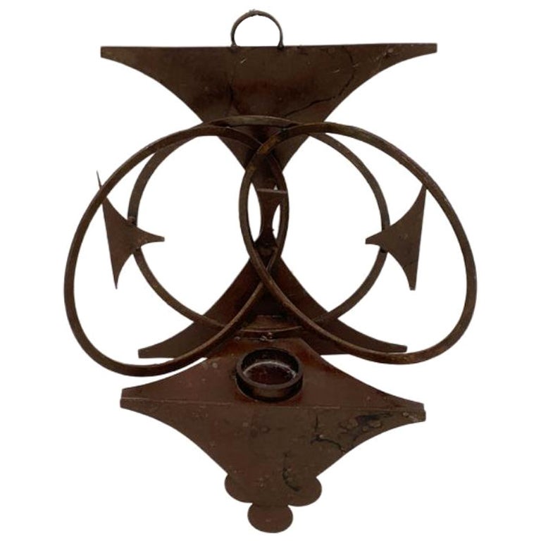 Mid-Century Danish Brutalist Metal Wall Sculpture and Candle Holder, 1960s For Sale