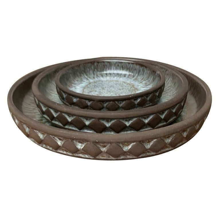 Juego de 3 cuencos de cerámica danesa de mediados de siglo Studio Pottery de Frank Keramik, años 60