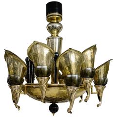 Chandelier in Murano Glass and Brass with 12 Lights
