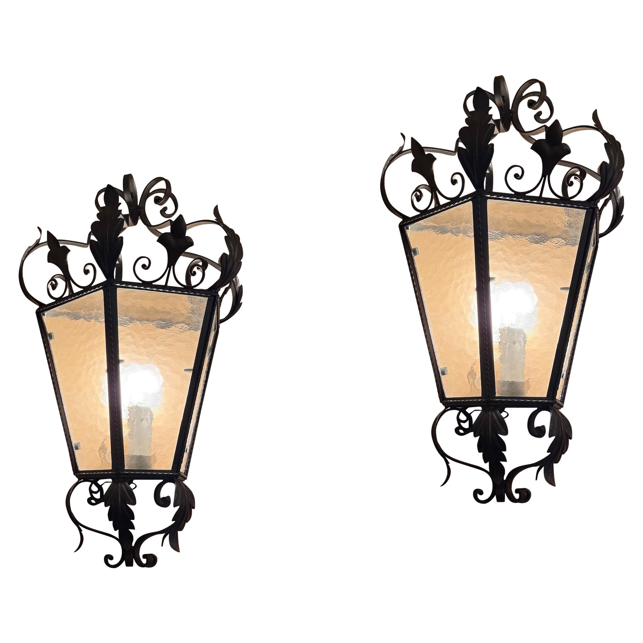 Pair of  Wrought Iron Italian Sconces or Wall Lights , 1970'