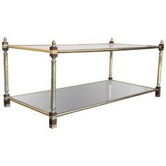 Vintage Mid-Century Modern Two-Tier Brass and Glass Rectangular Side Table