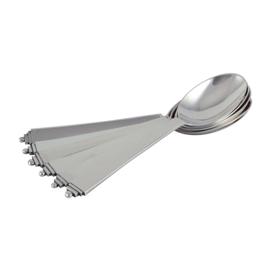 Piramide di Georg Jensen. Set di sei cucchiai da tavola in argento 830 e argento sterling