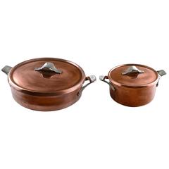 Henning Koppel: "Taverna, " Two Pots in Copper, Inner Sides Coated with Silver