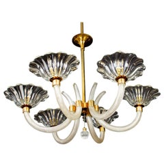 Lustre Art Déco en verre de Murano monté sur laiton par Ercole Barovier, 1940