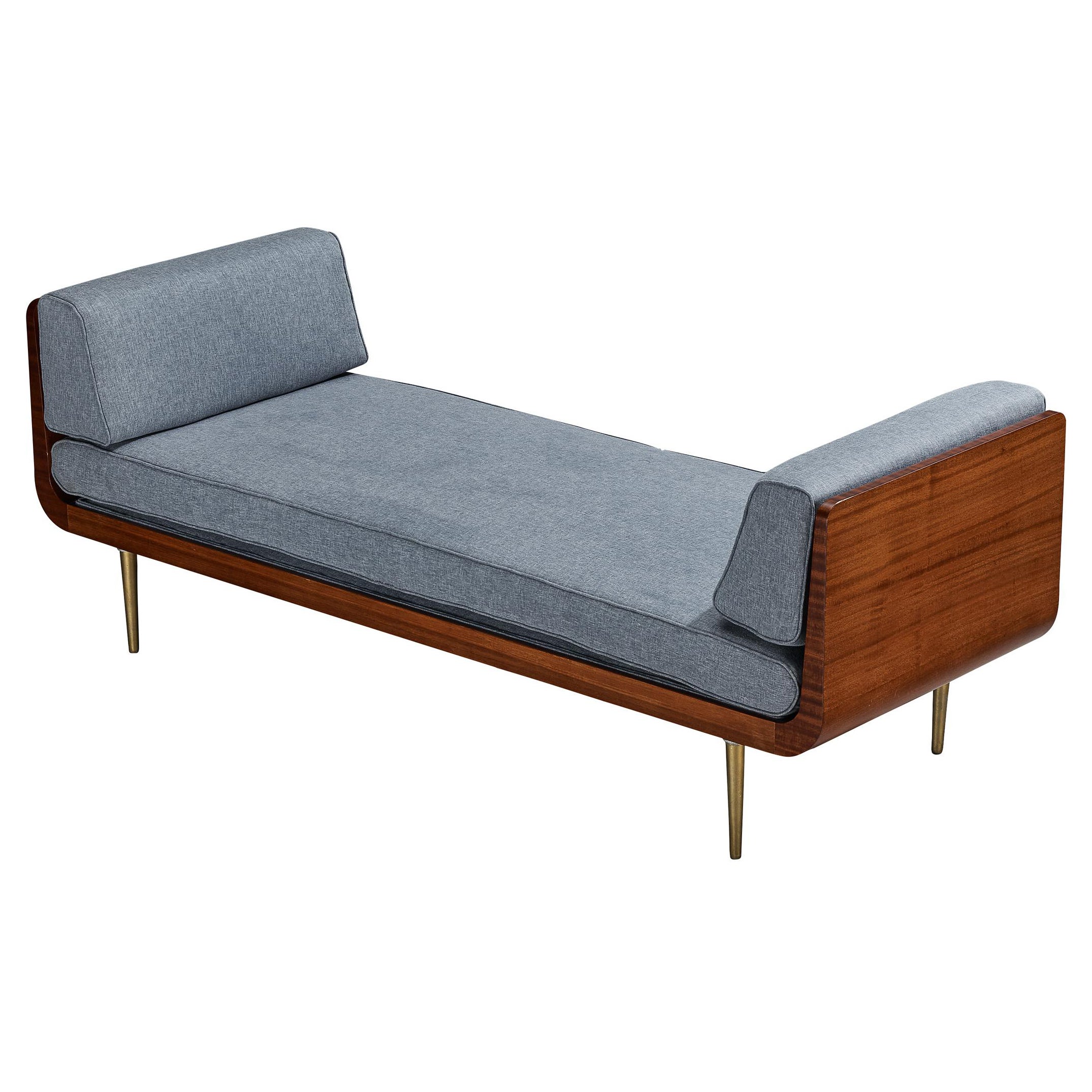 Edward Wormley per Dunbar Daybed in mogano, ottone e tessuto grigio-blu in vendita