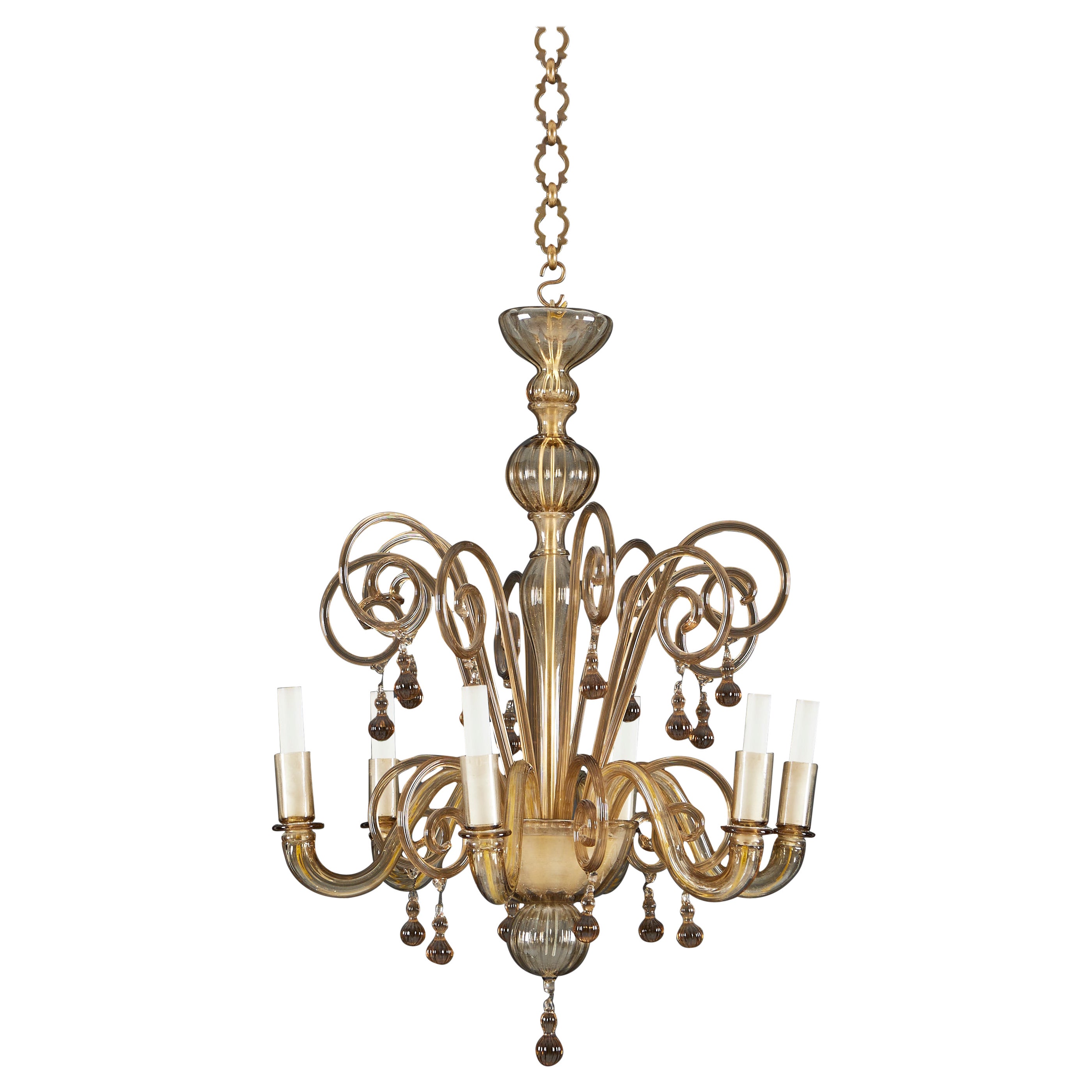 A Six Arm Mid-century Murano Glass Chandelier
