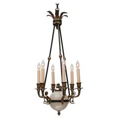 Bronze and Alabaster Six-Light Empire Style Chandelier, Austria, circa 1890
