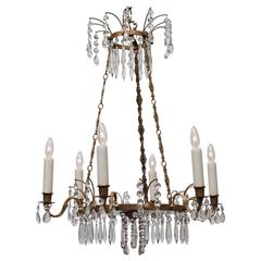 Neoclassic Style Swedish Six-Light Brass and Crystal Chandelier, circa 1910 3