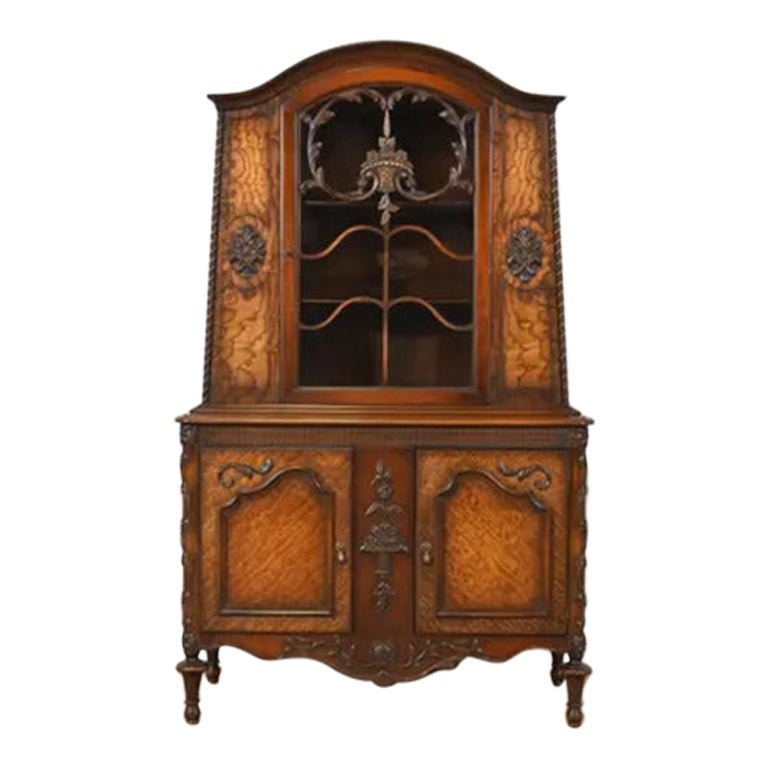 Romweber French Regency Louis XVI Burled Walnut Breakfront Bookcase Cabinet