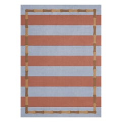 Alice Crawley Bamboo Stripe Wool Rug Blue Rust